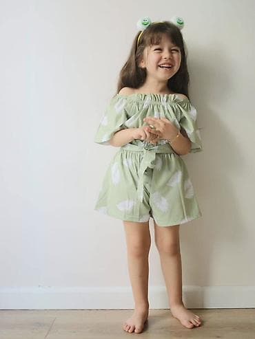 Uşaq geyim dəsti – yay üçün - 2 hissəli dəst: off-shoulder (çiyinləri