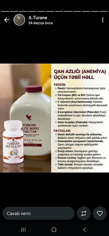 kecibuynuzu behmezi sperma: Forever Aloe Berry Nectar + Forever Bee Pollen – qan azlığı (anemiya) — 1
