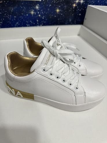 Dolce & Gabbana ağ rəngli uniseks krossovkalar - Rəng: ağ, qızılı — 1