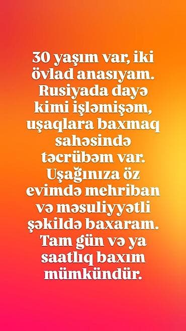aspaz isi axtariram: Russ dili daye - 30 yaşlı, iki övlad anası - Rusiyada dayə kimi iş — 1