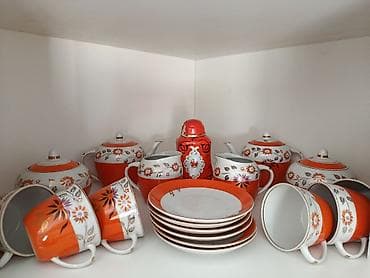 çay desdi: Çay dəsti, rəng - Narıncı, Farfor — 2