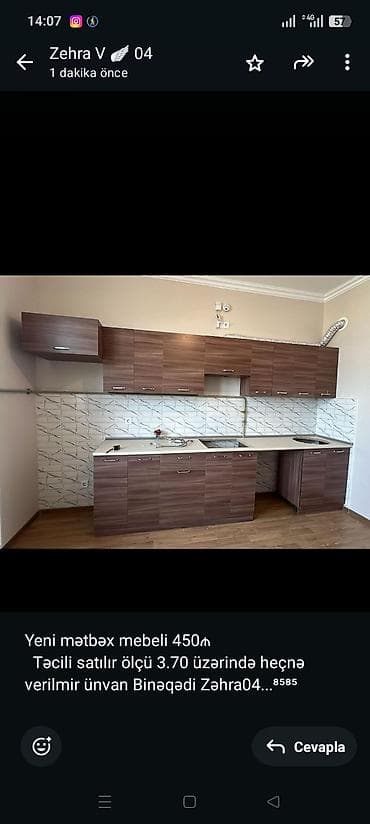 Yeni mətbəx mebeli 450₼ Təcili satılır ölçü 3.70 üzərində heçnə