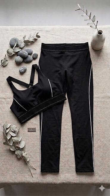 Qadın geyimləri: Qadınlar üçün idman dəsti – bra və tayt - Rənglər: ağ/qaralı — 3