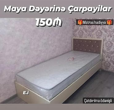 yatag otagi: Çarpayı – tək nəfərlik - Başlıq: yumşaq kapitonajlı, düyməli dizayn - — 1