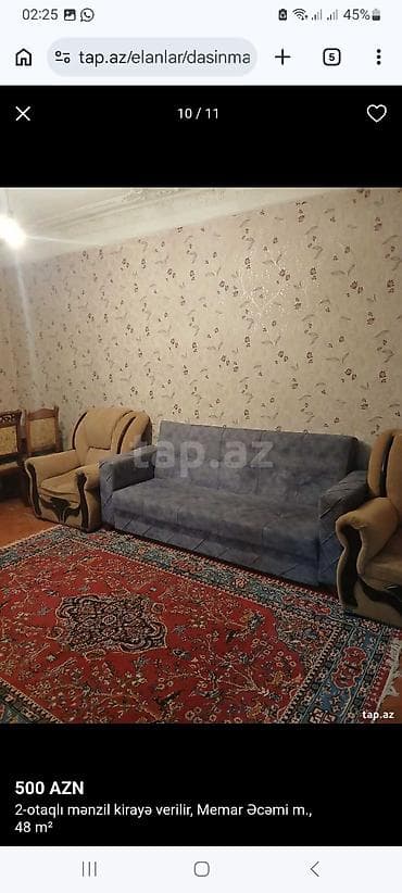 aaaf parkda kiraye evler: 2-otaqlı mənzil kirayə verilir – Memar Əcəmi metrosu, 48 m² - Ümumi — 2