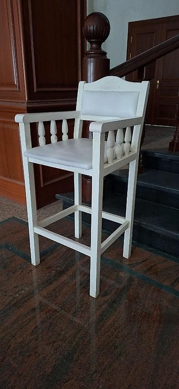 salon mebel: Ağ rəngli yüksək oturacaq – klassik dizayn - Material: bərk ağac — 2