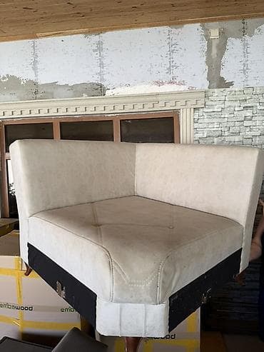 ber ber: Künc oturacaq modul – krem rəngli, yumşaq məxməri toxumalı parça ilə — 4