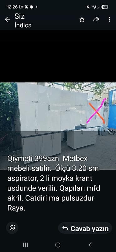 Mətbəx mebeli dəsti - Ümumi ölçü: 3.20 m - Üst və alt şkaflar, bol lalafo.az -da Mətbəx mebeli dəsti - Ümumi ölçü: 3.20 m - Üst və alt şkaflar, bol