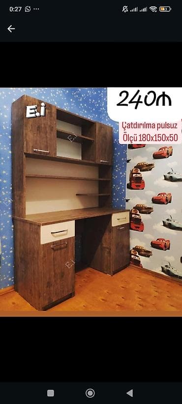 kitab refi: Düz masa, Stulsuz, Polkalı, Siyirməli, Teksturalı laminat — 1