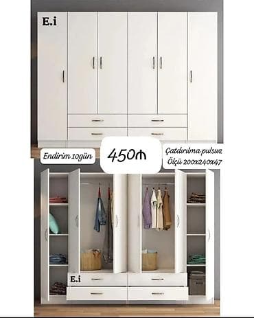 paltar asılqanı: Yeni, 6 qapı, Siyirməli, Ağ, Digər material, Açılan, Düz dolab — 1