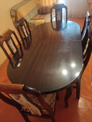 ucuz yazı masası: Qonaq otağı üçün, İşlənmiş, Açılan, Oval masa, 6 stul — 2