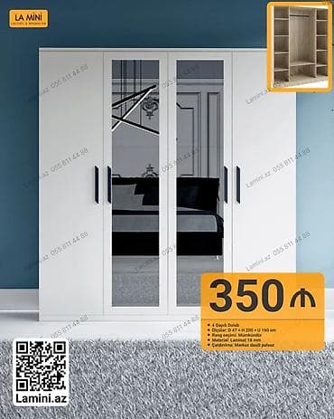 LA MINI brendindən 4 qapılı şkaf - Material: 18 mm laminat - Ölçülər — 1