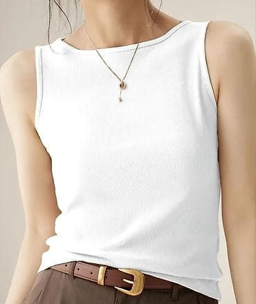 Ağ rəngli qadın maykası (tank top) - Model: qolsuz, düz kəsim, klassik
