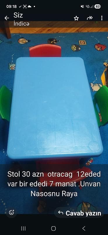 Oğlan və qız üçün, Siyirməsiz, Bağça masası, Stullar ilə