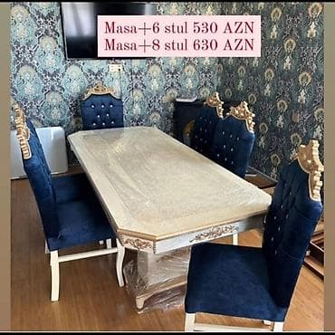 quru: Qonaq otağı üçün, Yeni, Açılmayan, Dördbucaq masa, 6 stul — 1