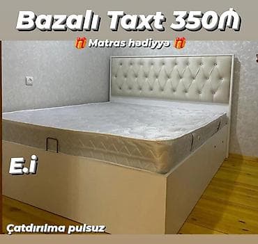 qapi sekilleri: Bazalı taxt – 350₼ - Başlıqlı, yumşaq kapitonajlı dizayn - Geniş alt — 1
