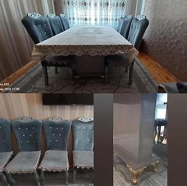 stul bar: Qonaq otağı üçün, İşlənmiş, Kvadrat masa, 6 stul — 1