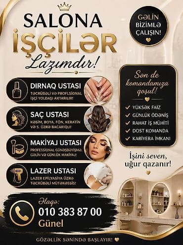 Qadın saç ustası tələb olunur, Faiz, 1-2 illik təcrübə, Rəsmi işədüzəltmə