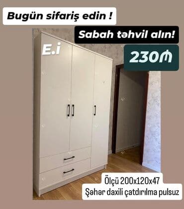 Dolablar: Açılan, 3 qapılı Düz dolab, Şifonyer — 3