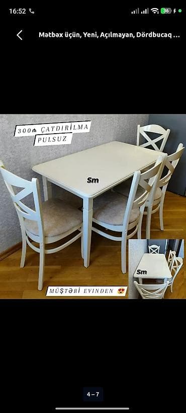 prokat stol stul: Mətbəx üçün, Yeni, Açılmayan, Dördbucaq masa, 4 stul — 1