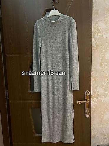 https smart ady az: Boz rəngli trikotaj paltar - Uzun, bədənə oturan kəsim - Uzunqol — 1
