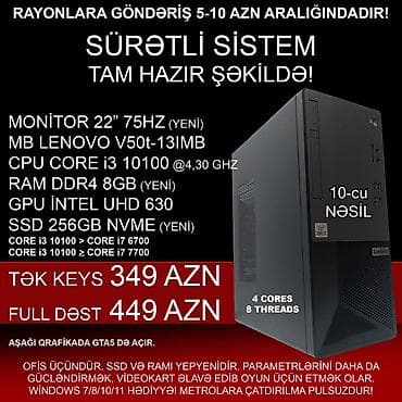 kreditle playstation 3: Masaüstü Kompüter "DDR4 Lenovo V50t 13IMB Core i3 10100 8GB Ram 256GB — 2