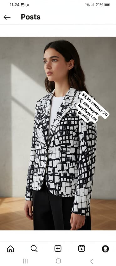 rado jubile saat: Qara və ağ rəngli, həndəsi naxışlı, iki düyməli qadın pencəyi. 38 və — 1