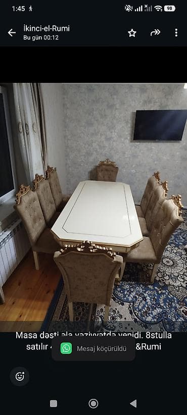 stulla: Masa dəsti əla vəziyyətdə yenidi. 8stulla satılır 450₼. Ünvan Zabrat1 — 1