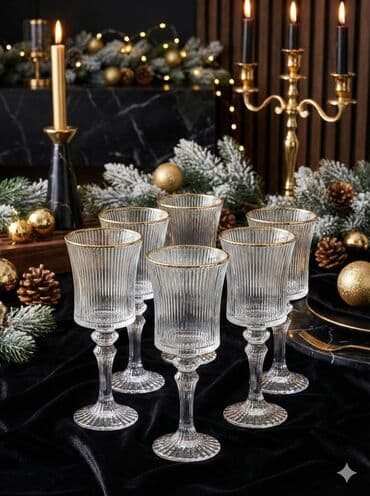 Qədəhlər, rəng - Qızılı, Şüşə, 6 ədədli dəst