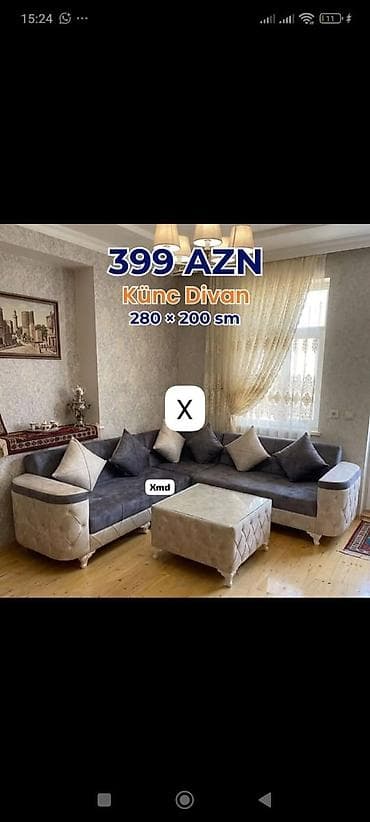 Ev üçün mebel: Künc divan – 280 × 200 sm - Rəng: tünd boz və krem kombinasiyası - — 1