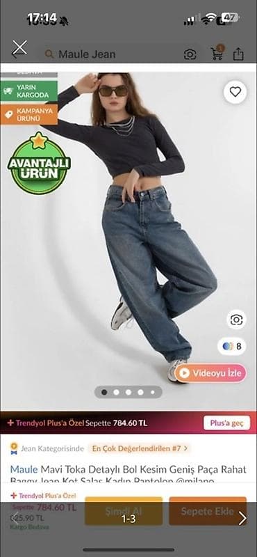 kişi üçün cins şalvarlar: Maule Jean – mavi rəngli, toka detallı, geniş paça baggy qadın cinsi — 1