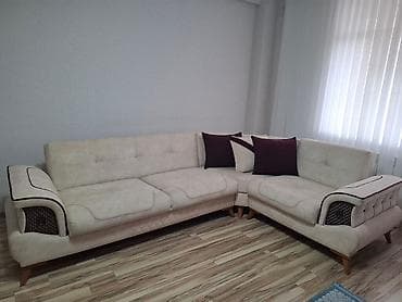 Divanlar: L formalı künc divan dəsti - Rəng: krem-bej, bənövşəyi dekor — 5