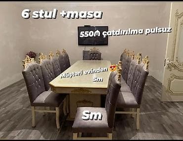 cay evi divan: Qonaq otağı üçün, Yeni, Dördbucaq masa, 6 stul — 1