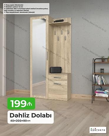 skafi: Dəhliz dolabı, 40×200×90 sm ölçüdə kompakt və funksional modeldir — 1