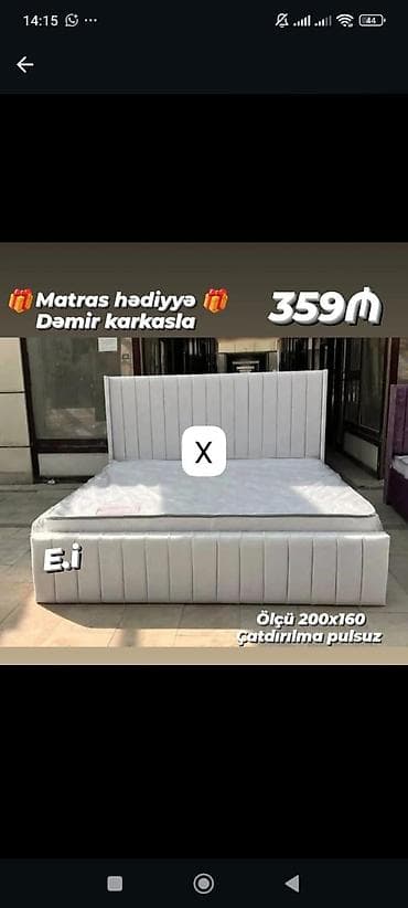 dam: • Dəmir karkaslı iki nəfərlik çarpayı • Ölçü: 200 x 160 sm • — 1