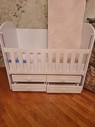 Beşiklər: Uşaq beşiyi – ağ rəngdə, klassik dizayn - Material: MDF/taxta — 3