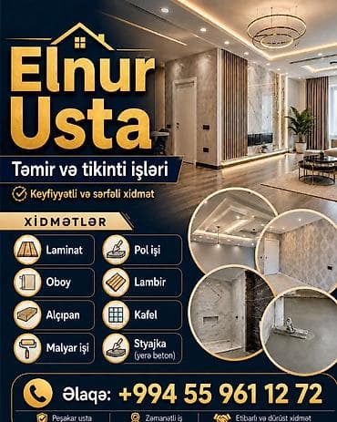 Elnur Usta – təmir və tikinti xidmətləri Elnur Usta ilə keyfiyyətli