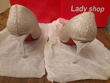 qızılı ayaqqabı: Parlaq qızılı rəngdə qadın stiletto tuflilər – Lady Shop - Model — 2