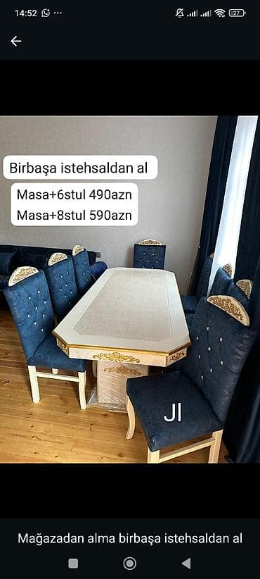 balkon stul: Zərif klassik üslubda yemək otağı dəsti. Tərkibi: - Aypara formalı — 1