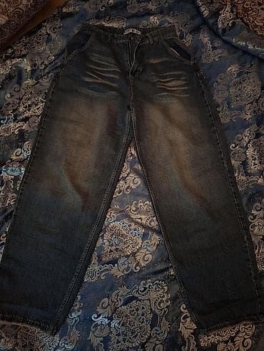 Unisex cins şalvar - Material: qalın denim - Rəng: tünd mavi/boz