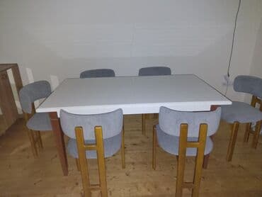 Ev üçün digər mallar: Qonaq otağı üçün, İşlənmiş, Açılan, Dördbucaq masa, 6 stul — 2