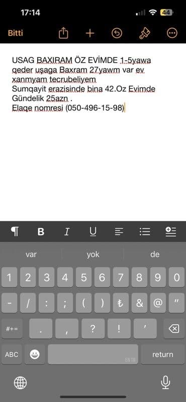 daye sirketi: Öz evimdə 1-5 yaş arası uşaqlara baxıram. Adım Bəhram, 27 yaşım var — 1