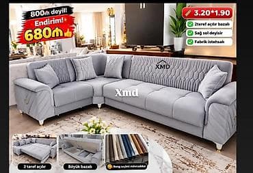 Modern künc divan – XMD Ölçü: 3.20 × 1.90 m - 2 tərəf açılır, böyük