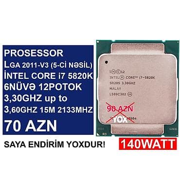 Prosessor “LGA 2011-V3 (5ci nəsil) İntel Core i7 5820K” ⭐LGA 2011V3