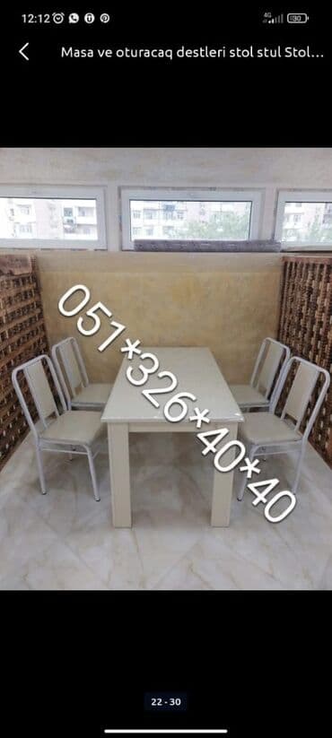 stul sekilleri: Mətbəx üçün, Yeni, Dördbucaq masa, 4 stul — 27