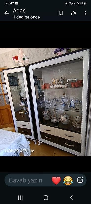desti: Yemək otağı və yataq otağı üçün mebel dəsti - 2 ədəd vitrin: Şüşəli — 1
