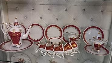 servis destleri: Çay dəsti, rəng - Qırmızı, Farfor — 1