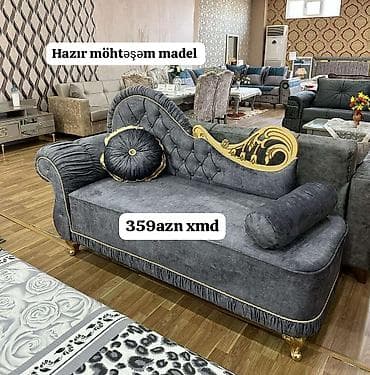 Divanlar: Qonaq otağı üçün zərif divan-ranç. Tünd boz məxmər effektli parça — 1