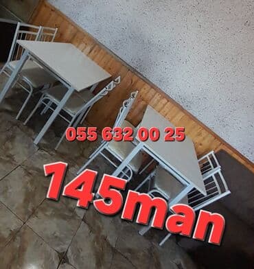 endirimde olan mebeller: Yeni, Kvadrat masa, 4 stul, Açılmayan, Stullar ilə, Dəri, Azərbaycan — 7