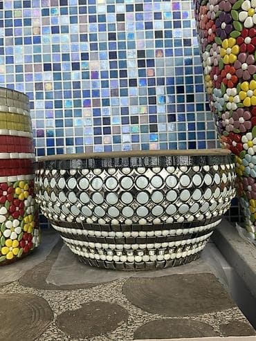 Mozaik dekorlu böyük keramika dibçək - Material: bişmiş keramika